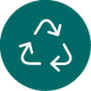 Un cercle sarcelle avec une icône de recyclage blanche au milieu.