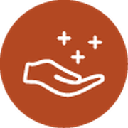 Un cercle rouge avec, au centre, une icône blanche représentant une main qui donne.